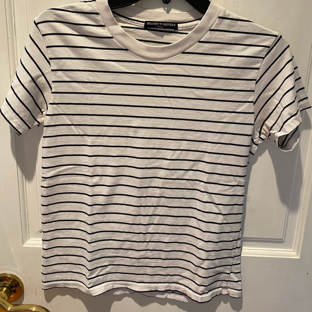 BRANDY MELVILLE white and navy stripe tee